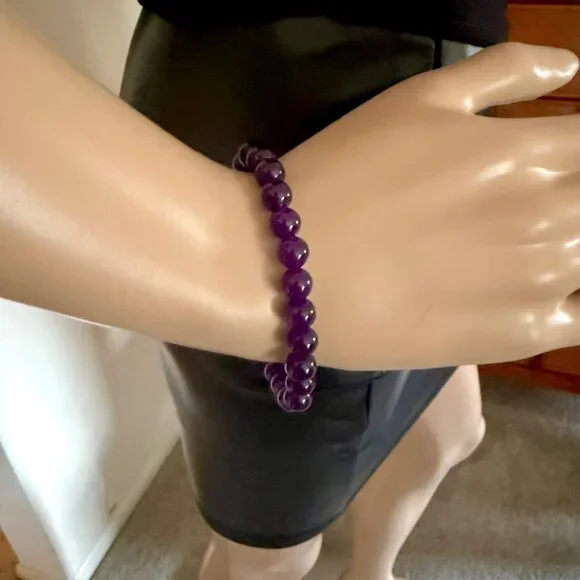 Amethyst Energy Bracelet 6.75 inch Natural Stone Beaded Stretch 8mm Beads - Picture 4 of 10